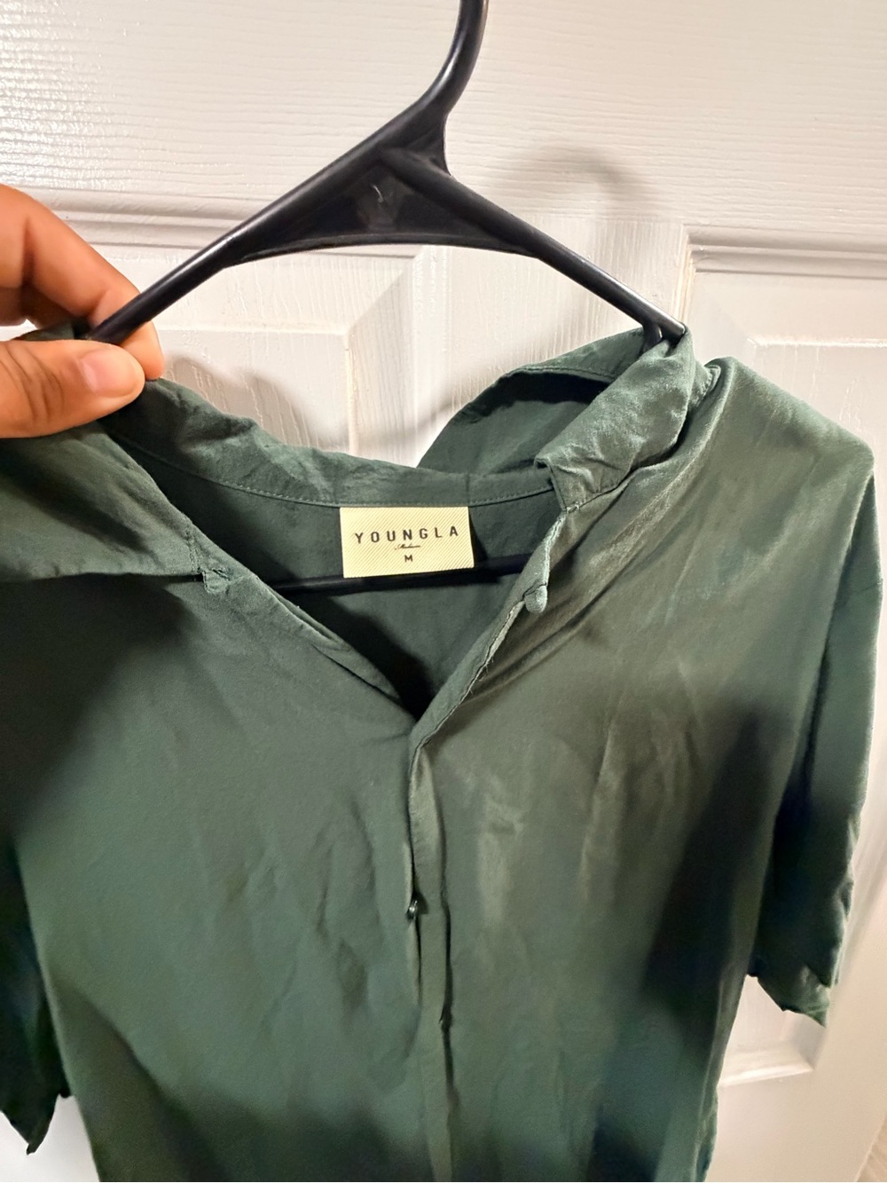 YoungLA Women's Hooded Button-Front Tunic in Deep Green